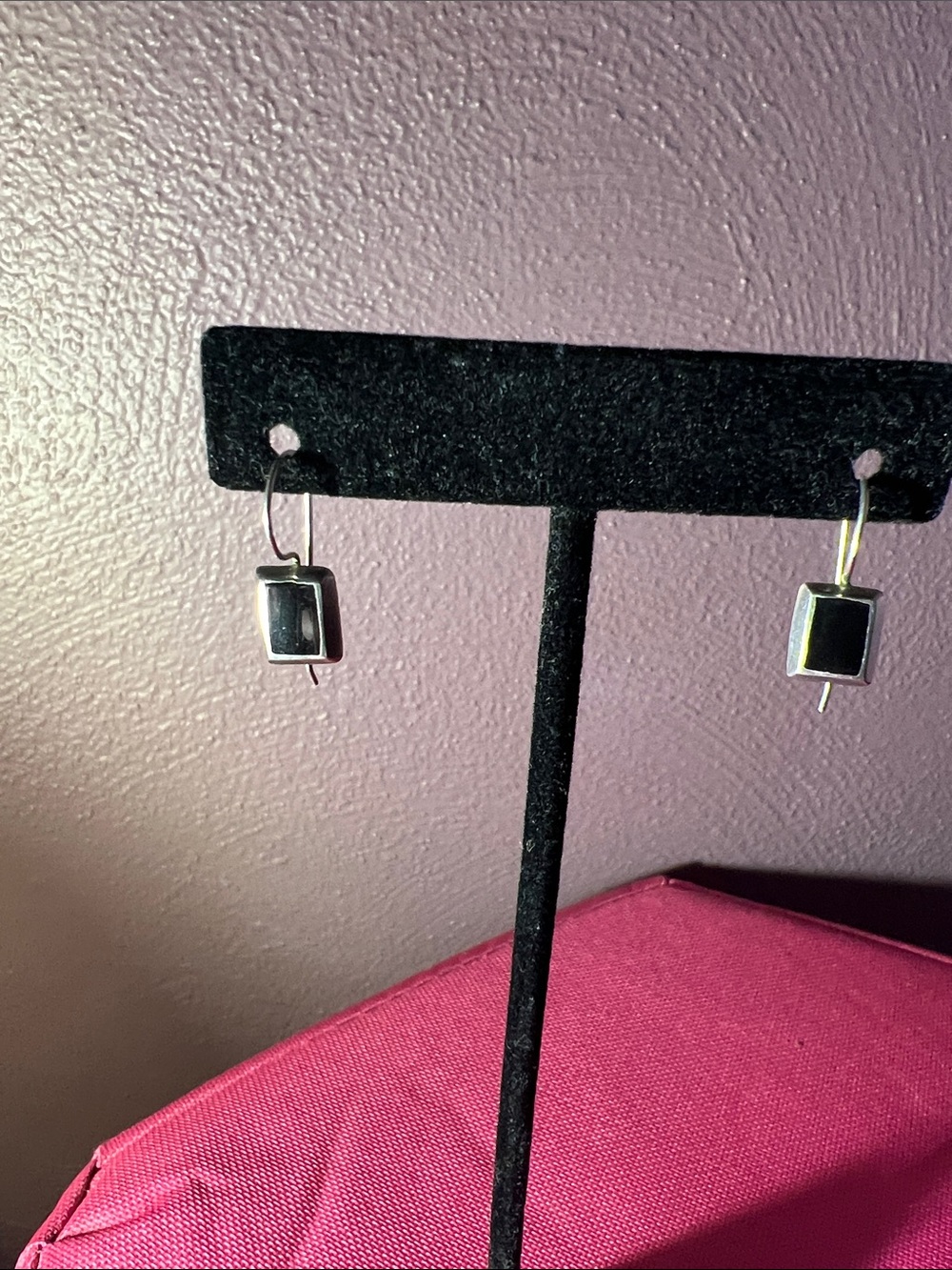 Sterling Silver Black Onyx Rectangular Drop Earrings - Minimalist Hook Style
